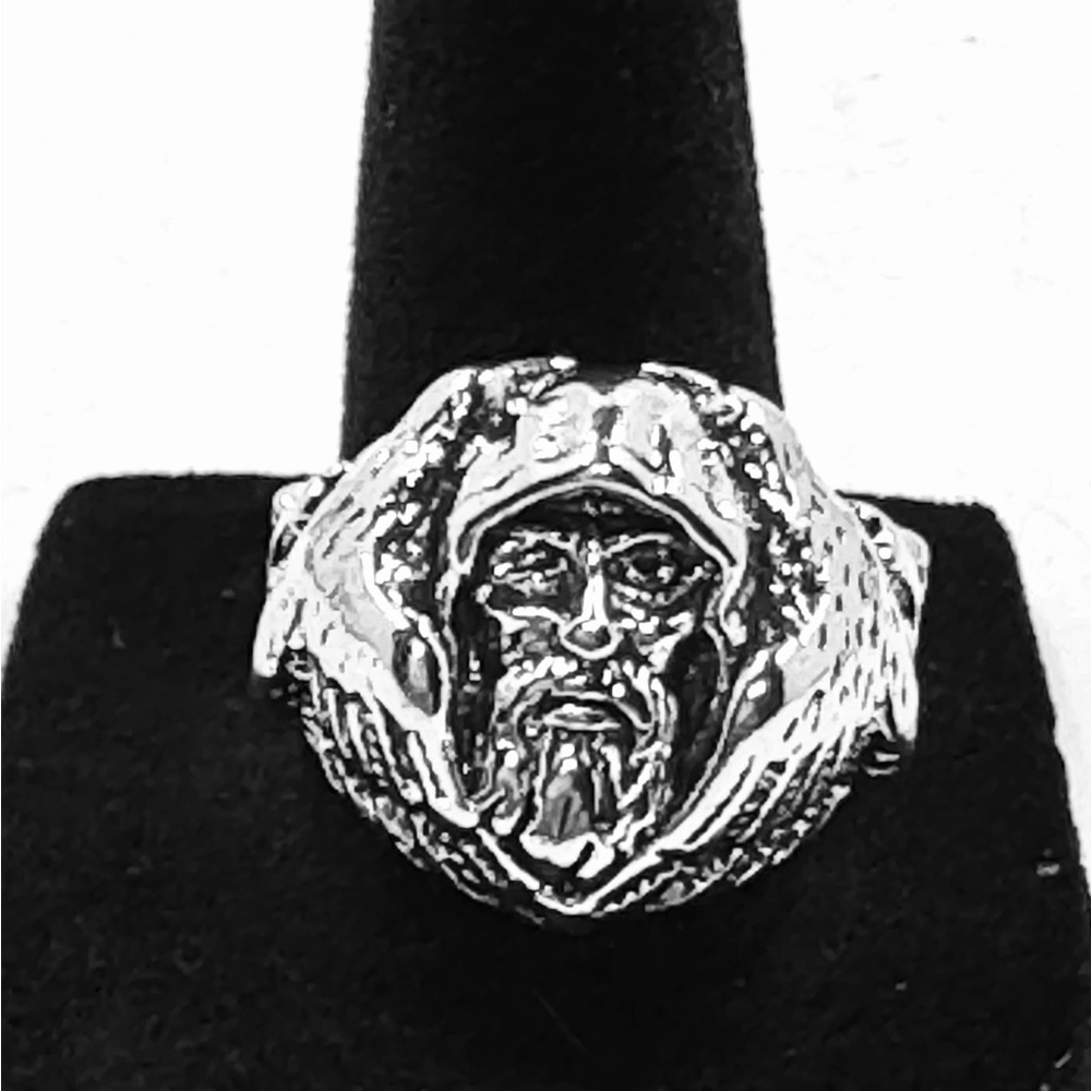 North Mythology Odin Symbol Wizard Viking Fenrir Wolf Raven Silver Ring Size 9